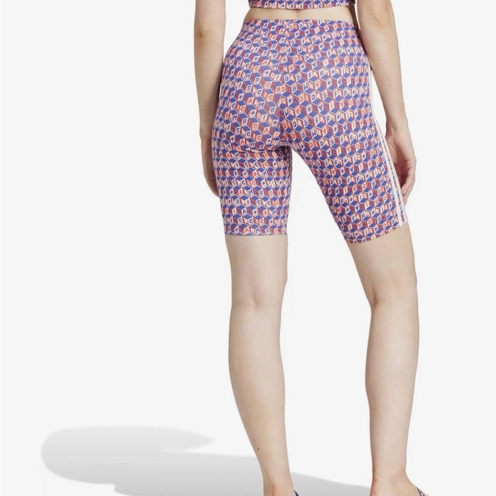 SOLD OUT! Farm Rio/ Adidas bike shorts with bold graphic design blue and red